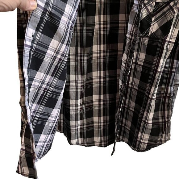 Helix Button Up Shirt Mens L Black White Checkered Plaid Western Roll Up Cuffs - Picture 10 of 12